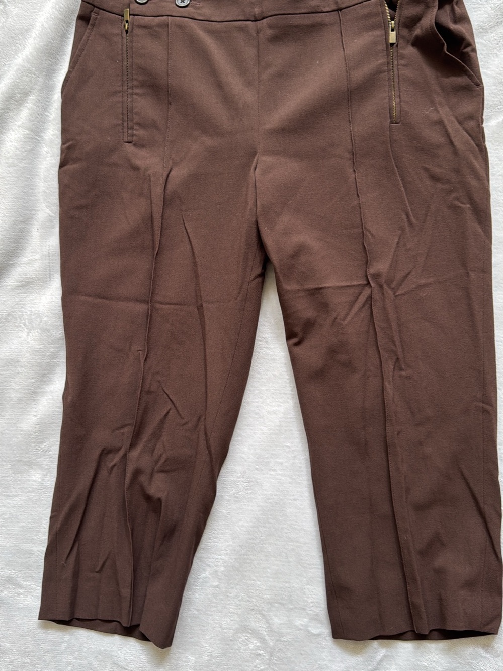 Cato Brown Capri Pants with Front Zip Accents